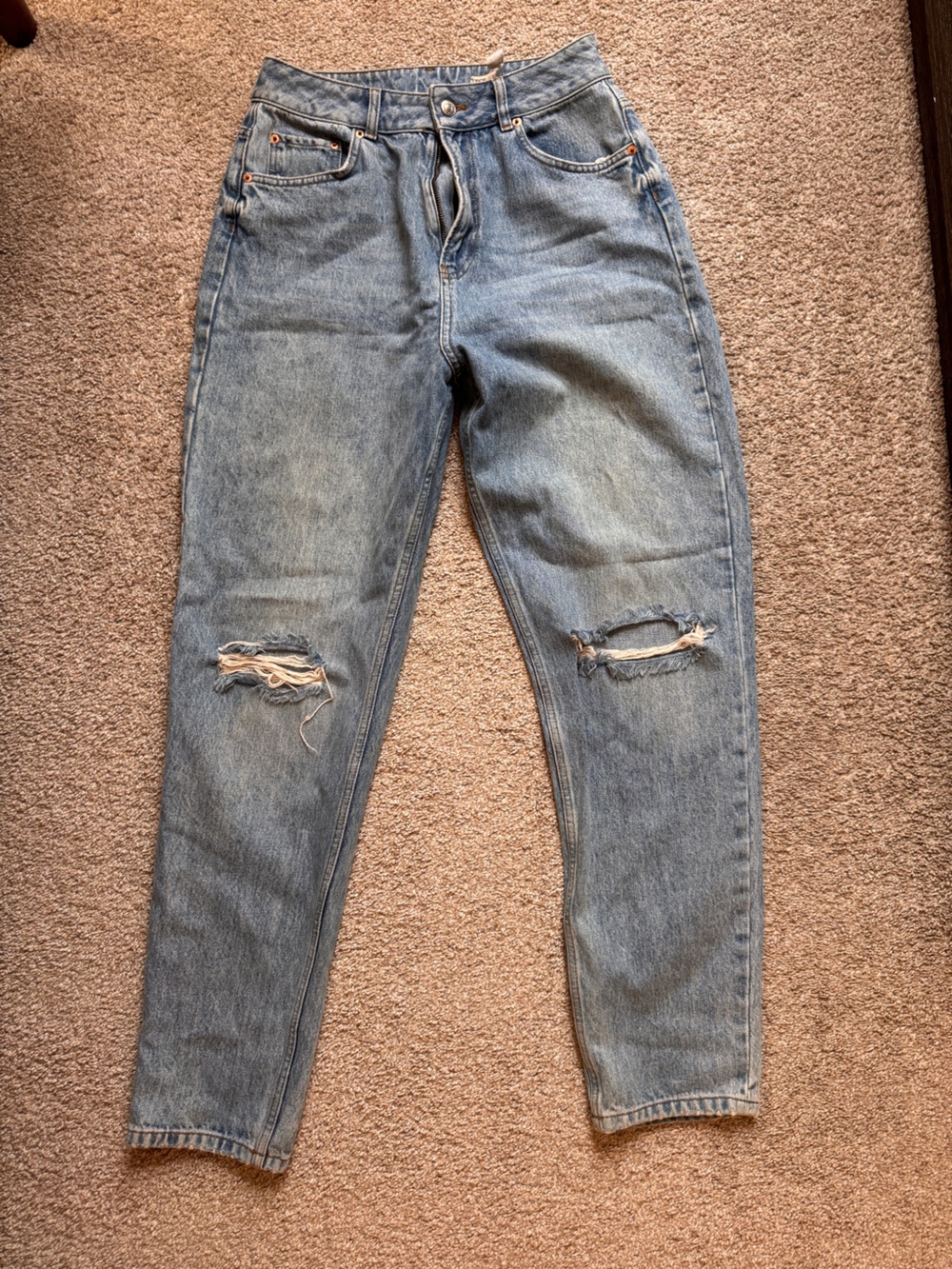 ASOS DESIGN High rise 'Slouchy' mom jeans in midwash with rips